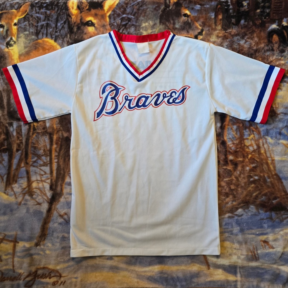 Vintage Atlanta Braves 70s/80s KVIA TV News Station Promo Baseball Jersey Large